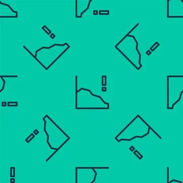 Blue line Financial growth decrease icon isolated seamless pattern on green Stock Illustration