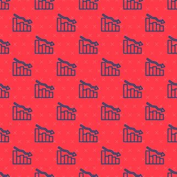 Blue line Financial growth decrease icon isolated seamless pattern on red bac Stock Illustration