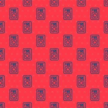 Blue line Fire alarm system icon isolated seamless pattern on red background Stock Illustration
