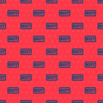 Blue line Fire exit icon isolated seamless pattern on red background. Fire イラスト素材