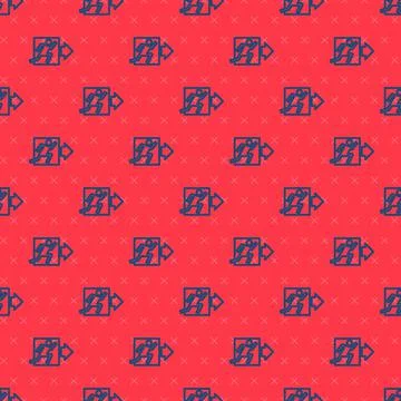 Blue line Fire exit icon isolated seamless pattern on red background. Fire em Stockillustratie