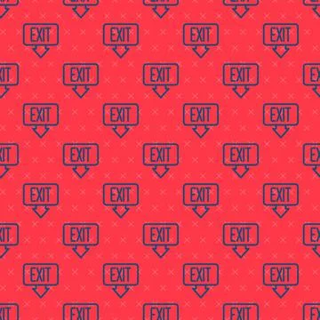 Blue line Fire exit icon isolated seamless pattern on red background. Fire Stock Illustration
