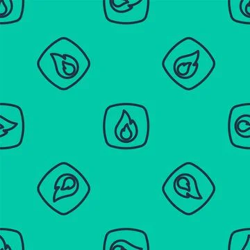 Blue line Fire flame icon isolated seamless pattern on green background. Vector 库存插图