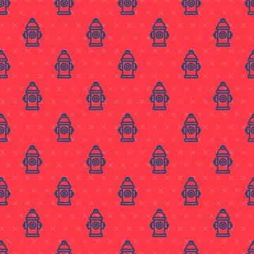 Blue line Fire hydrant icon isolated seamless pattern on red background. Vector Stock Illustration