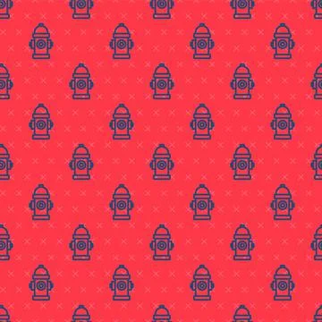 Blue line Fire hydrant icon isolated seamless pattern on red background. Vector Stock Illustration