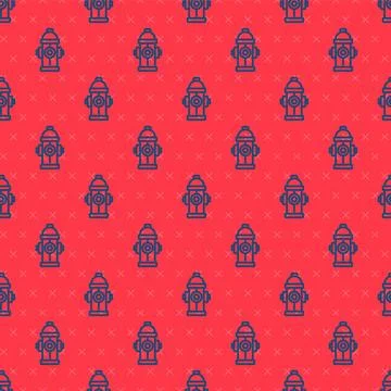 Blue line Fire hydrant icon isolated seamless pattern on red background. Vector イラスト素材