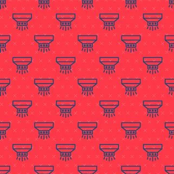 Blue line Fire sprinkler system icon isolated seamless pattern on red backg.. Stock Illustration