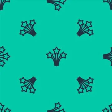 Blue line Firework icon isolated seamless pattern on green background. Concept Stockillustratie