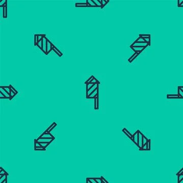 Blue line Firework rocket icon isolated seamless pattern on green background Stockillustratie