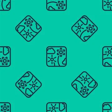 Blue line Firework rocket icon isolated seamless pattern on green background Stockillustratie