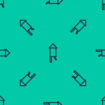 Blue line Firework rocket icon isolated seamless pattern on green background 库存插图