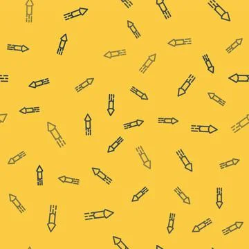Blue line Firework rocket icon isolated seamless pattern on yellow background Illustrazione stock