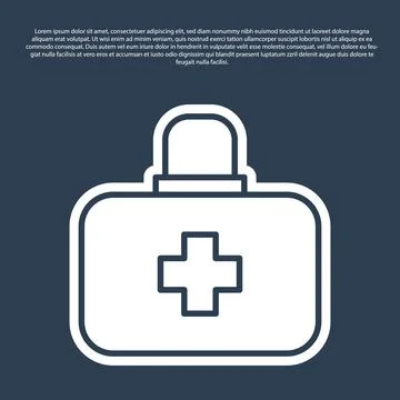 Blue line First aid kit icon isolated on blue background. Medical box with .. Illustrazione stock