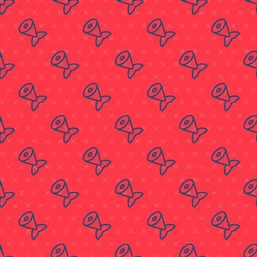 Blue line Fish tail icon isolated seamless pattern on red background. Vector Stock Illustration
