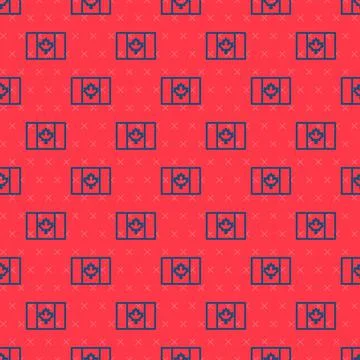 Blue line Flag of Canada icon isolated seamless pattern on red background. North Stock Illustration