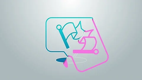 Blue line Flag icon isolated on grey background. Victory, winning and conquer Stock Footage 155140356