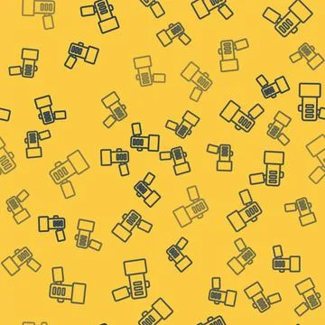 Blue line Flashlight for diver icon isolated seamless pattern on yellow backg 스톡 일러스트