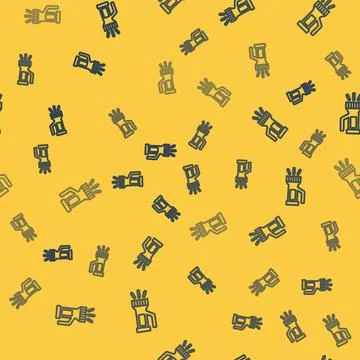 Blue line Flashlight for diver icon isolated seamless pattern on yellow 스톡 일러스트
