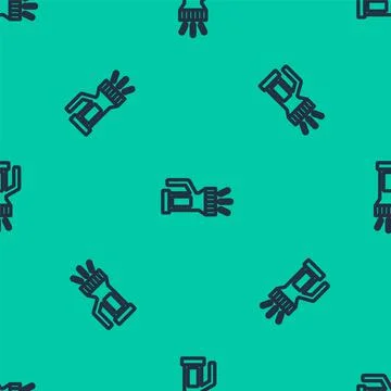 Blue line Flashlight for diver icon isolated seamless pattern on green イラスト素材