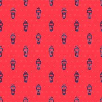 Blue line Flashlight icon isolated seamless pattern on red background. Vector 스톡 일러스트