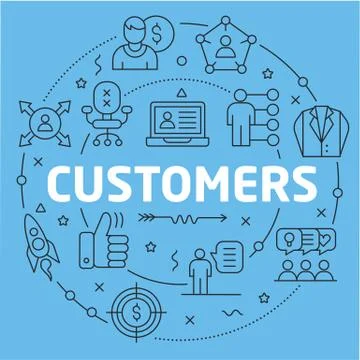 Blue Line Flat Circle illustration customers Stock Illustration