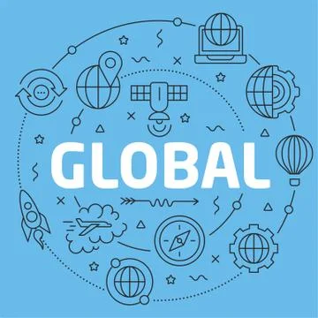 Blue Line Flat Circle illustration global Stock Illustration