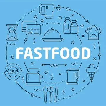 Blue Line Flat Circle illustration fastfood Stock Illustration