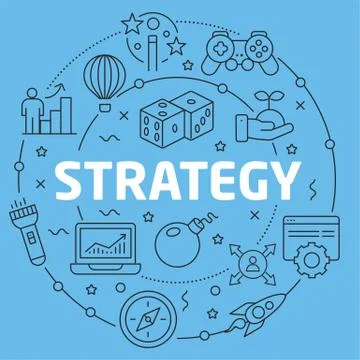 Blue Line Flat Circle illustration strategy Stock Illustration