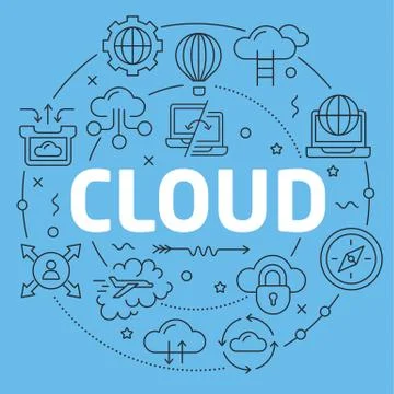 Blue Line Flat Circle illustration cloud Stock Illustration