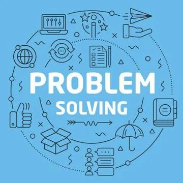 Blue Line Flat Circle illustration problem solving 스톡 일러스트