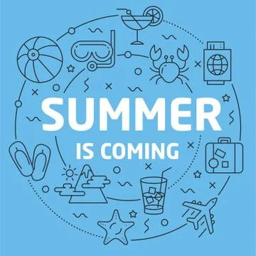Blue Line Flat Circle illustration summer Illustrazione stock