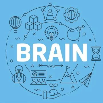 Blue Line Flat Circle illustration brain Stock Illustration