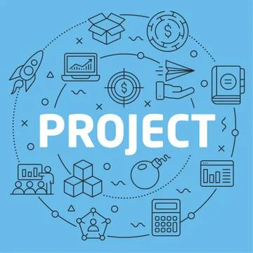 Blue Line Flat Circle illustration project Stock Illustration