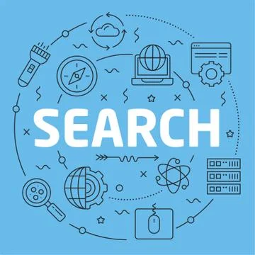 Blue Line Flat Circle illustration search Stock Illustration