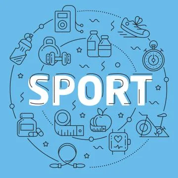 Blue Line Flat Circle illustration sport fitness Stock Illustration