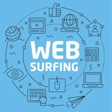 Blue Line Flat Circle illustration web surfing Stock Illustration