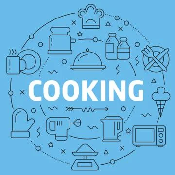 Blue Line Flat Circle illustration cooking Illustrazione stock