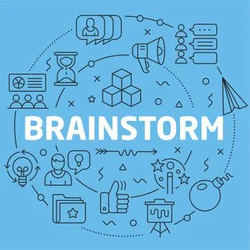 Blue Line Flat Circle illustration brainstorm Stock Illustration