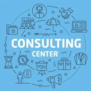 Blue Line Flat Circle illustration consultating center Stock Illustration