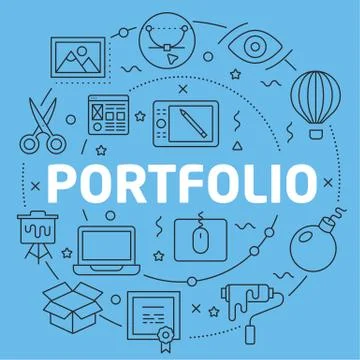 Blue Line Flat Circle illustration portfolio Stock Illustration