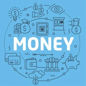Blue Line Flat Circle illustration money Stock Illustration