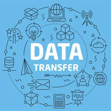 Blue Line Flat Circle illustration data transfer Illustrazione stock
