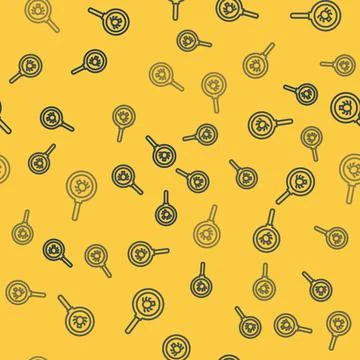 Blue line Flea search icon isolated seamless pattern on yellow background 스톡 일러스트
