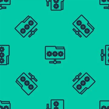 Blue line Folder with password notification icon isolated seamless pattern on 库存插图