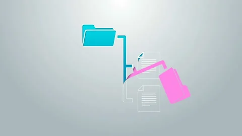 Blue line Folder tree icon isolated on grey background. Computer network file Stock Footage 144960103