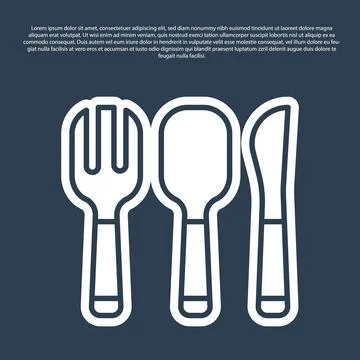 Blue line Fork, spoon and knife icon isolated on blue background. Cooking u.. Stock Illustration