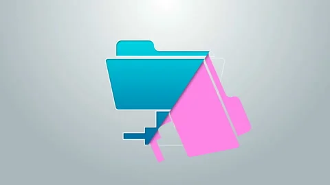 Blue line FTP folder icon isolated on grey background. Software update, transfer Stock Footage 144959617