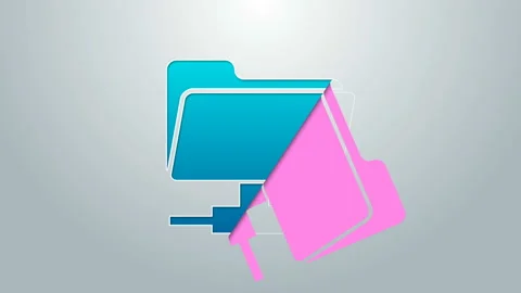 Blue line FTP folder icon isolated on grey background. Software update, transfer Stock Footage 144959681