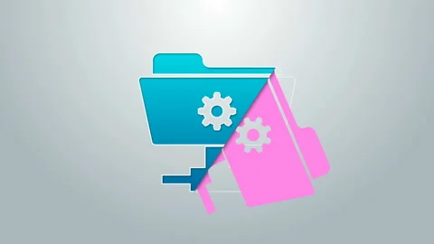 Blue line FTP settings folder icon isolated on grey background. Software update Stock Footage 144959579