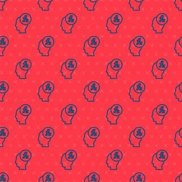 Blue line Function mathematical symbol icon isolated seamless pattern on red Stock Illustration